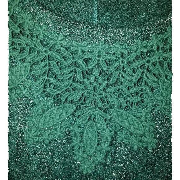 Vintage Y2K Maurices Green Knit Sweater XS Silver Sparkle Cozy Winter Layer - Picture 4 of 8